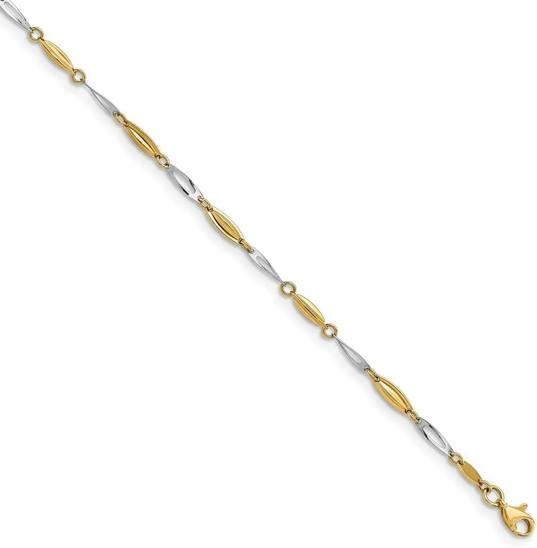 JewelryWeb 3.2mm 14k Solid Gold Two tone Fancy Lobster Closure Polished With 1inch Ext. Anklet 9 Inch-Anklet for Women