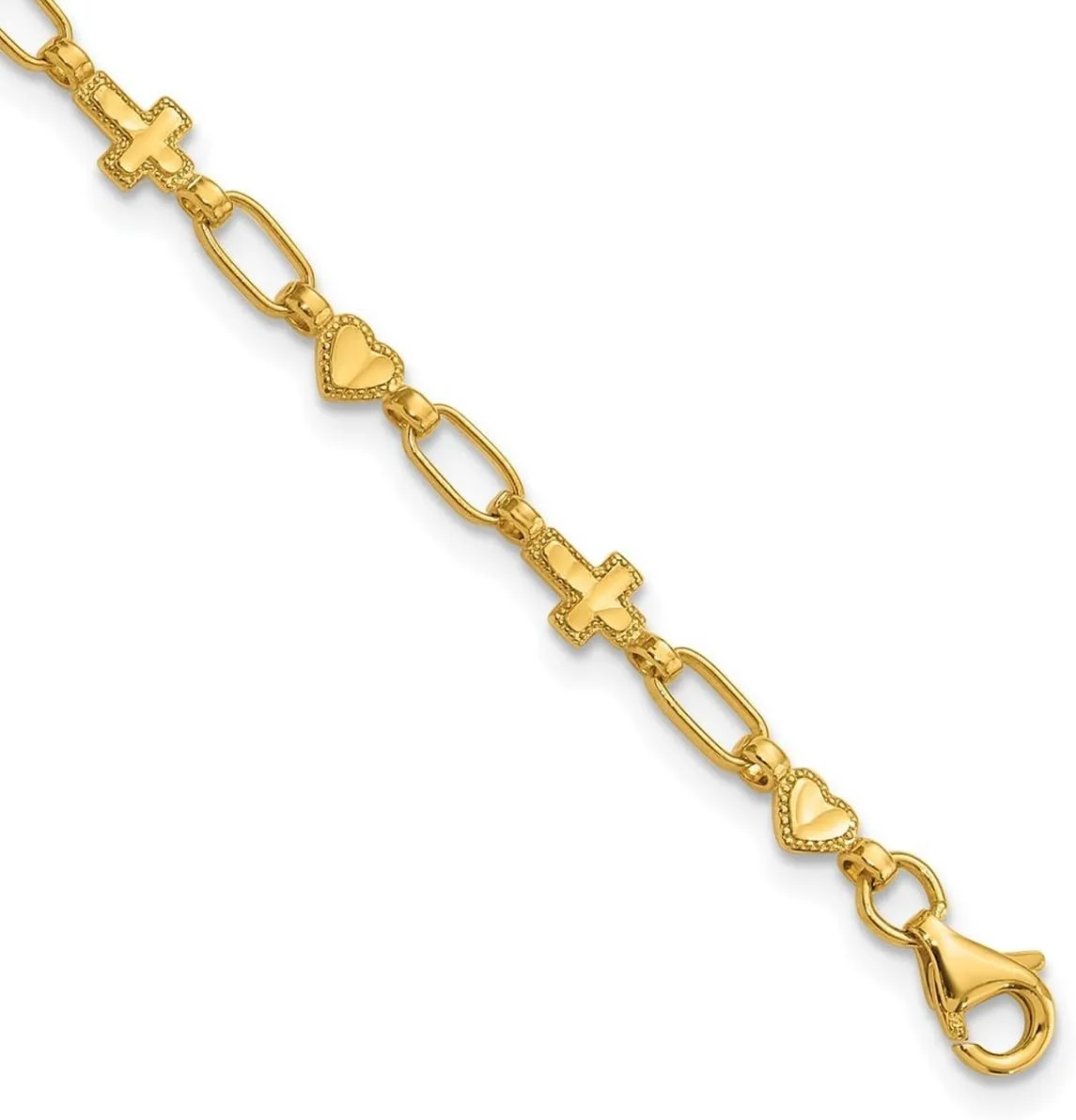 JewelryWeb 4.25mm 925 Sterling Silver Gold tone Love Heart and Religious Faith Cross Anklet 10 Inch-Anklet for Women