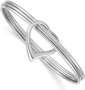 JewelryWeb 5.25mm 925 Sterling Silver Rhodium Plated Polished 3 Piece Love Heart Pendant Necklace Slip Bangle Bracelet Cuff-Bracelet for Women
