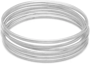 JewelryWeb 7 8 Inch Round Bangles Set Of 7 8 Inch-Round Hollow Tube 925 Sterling Silver Bangle Bracelets Cuff Bracelet for Women