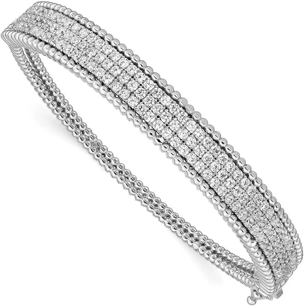 JewelryWeb 8.6mm 925 Sterling Silver Rhodium Plated CZ Simulated Diamond Hinged Bangle Bracelet Cuff-Bracelet for Women