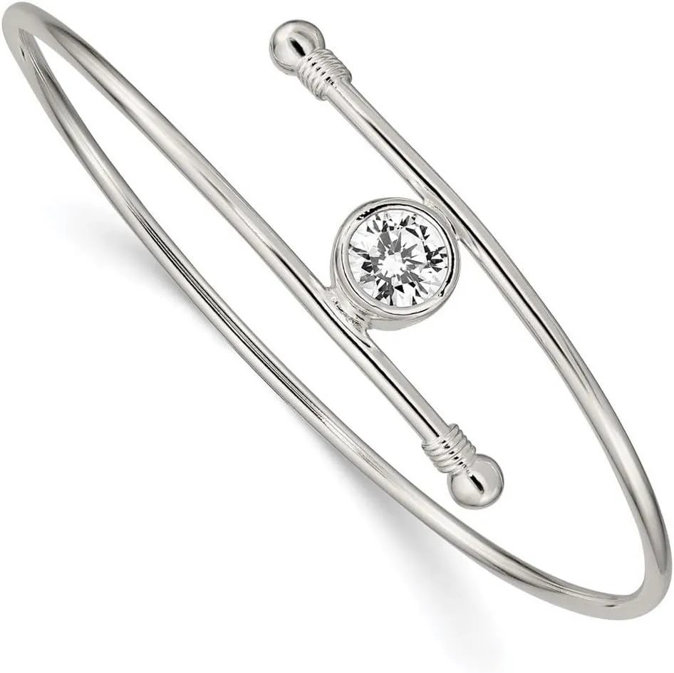 JewelryWeb 925 Sterling Silver Bezel Slip on Polished CZ Simulated Diamond Bangle Bracelet 13.37mm Wide Cuff-Bracelet for Women