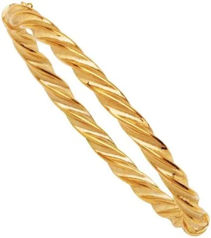 JewelryWeb 925 Sterling Silver Gold Plated Frosted and Shiny Twisted Bangle Bracelet 7.25 Inch Cuff-Bracelet for Women