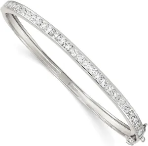 JewelryWeb 925 Sterling Silver Polished Safety bar Box Catch Closure CZ Simulated Diamond Hinged Bangle Bracelet 5mm Wide Cuff-Bracelet for Women