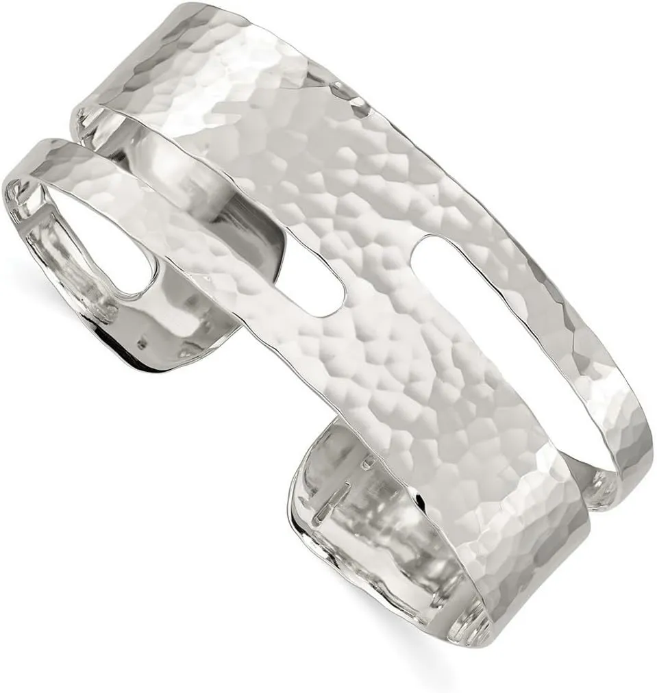 JewelryWeb 925 Sterling Silver Polished Solid Hammered Fancy Cuff Stackable Bangle Bracelet-Cuff-Bracelet for Women