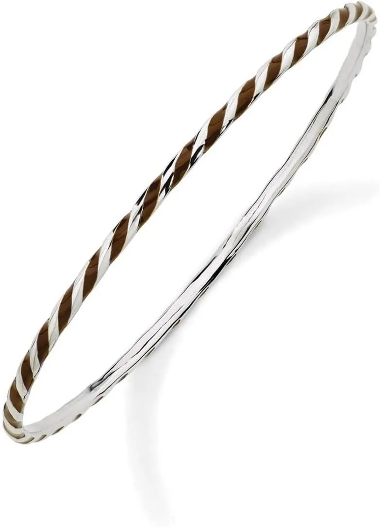 JewelryWeb 925 Sterling Silver Polished Stackable Twisted Brown Enamel Bangle-Bangle Bracelet for Women
