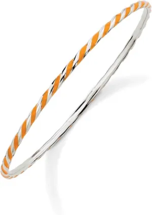 JewelryWeb 925 Sterling Silver Polished Stackable Twisted Orange Enamel Bangle-Bangle Bracelet for Women