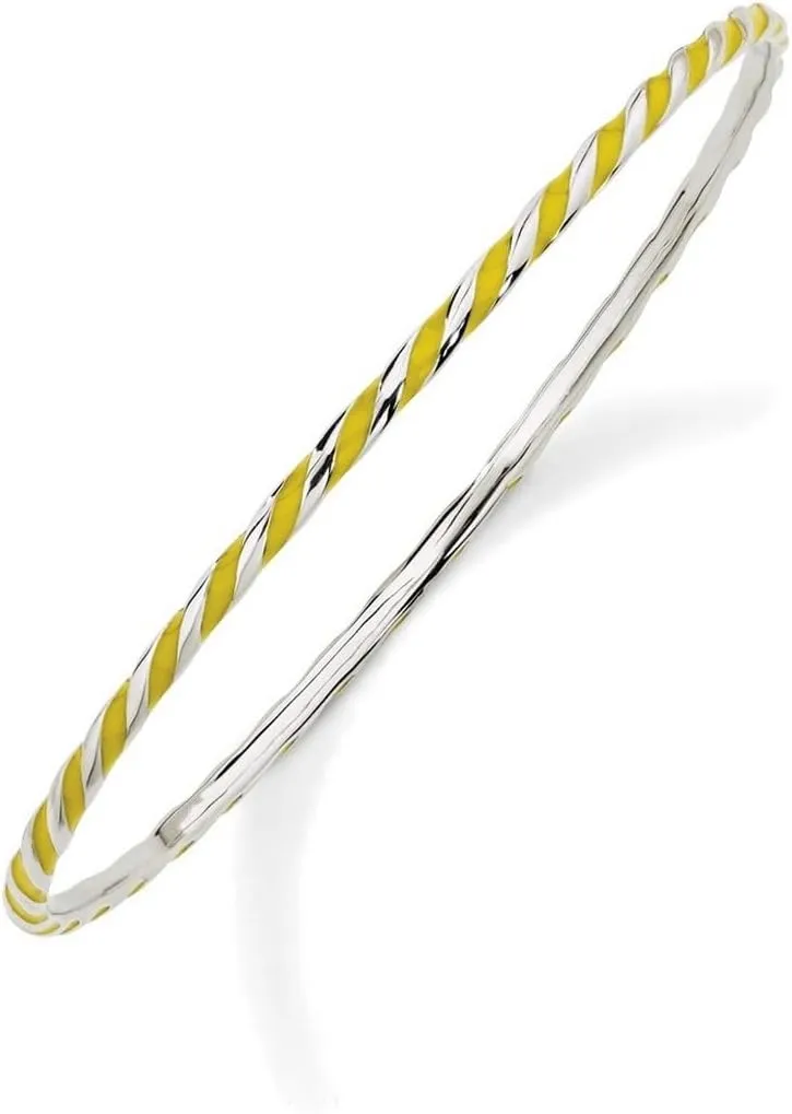 JewelryWeb 925 Sterling Silver Polished Stackable Twisted Yellow Enamel Bangle-Bangle Bracelet for Women