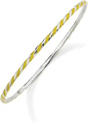 JewelryWeb 925 Sterling Silver Polished Stackable Twisted Yellow Enamel Bangle-Bangle Bracelet for Women
