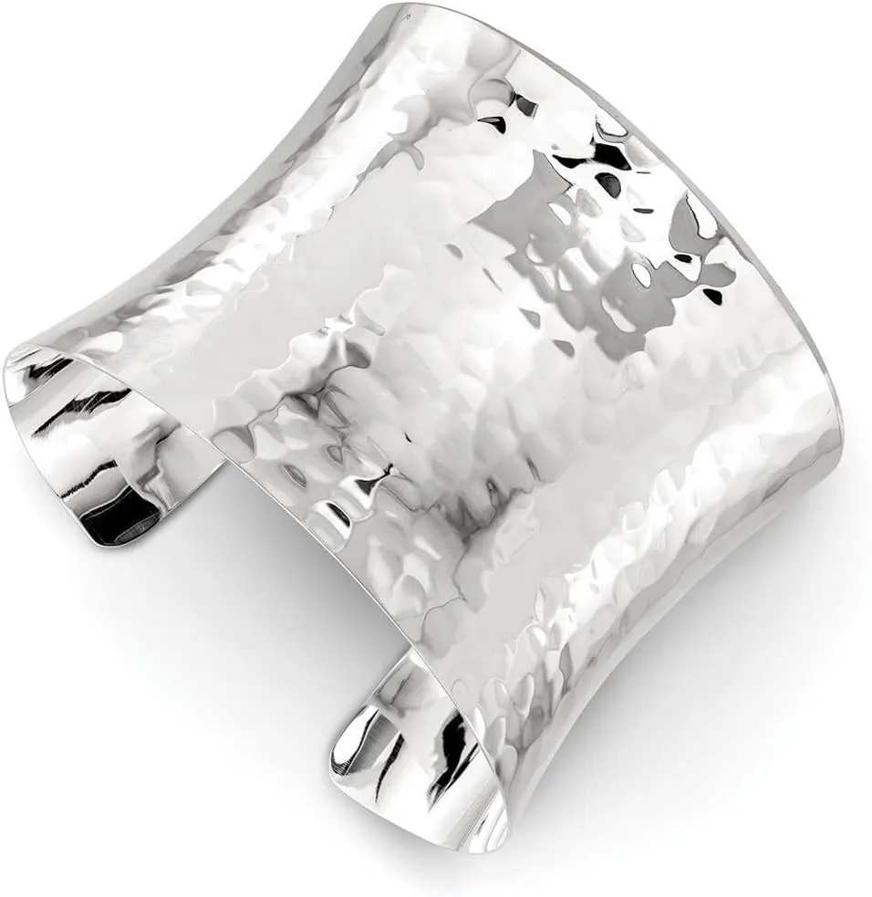 JewelryWeb 925 Sterling Silver Solid Polished Hammered Bangle Bracelet 49.5mm Wide Cuff-Bracelet for Women