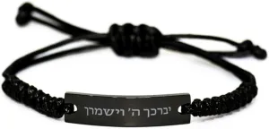 Jewish Hebrew Prayer Bracelet, May God Bless You and Guard You, Israel Hebrew Jewelry Gifts for Men and Women, Black Stainless Steel Braided Rope Bracelet