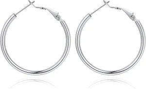 Jewlpire 14K Gold Plated 925 Sterling Sliver Post Hoop Earrings, 2MM Thick Hoop earrings Lightweight Large Gold Hoop Earrings for Women Trendy 20/30/40/50/60/70mm