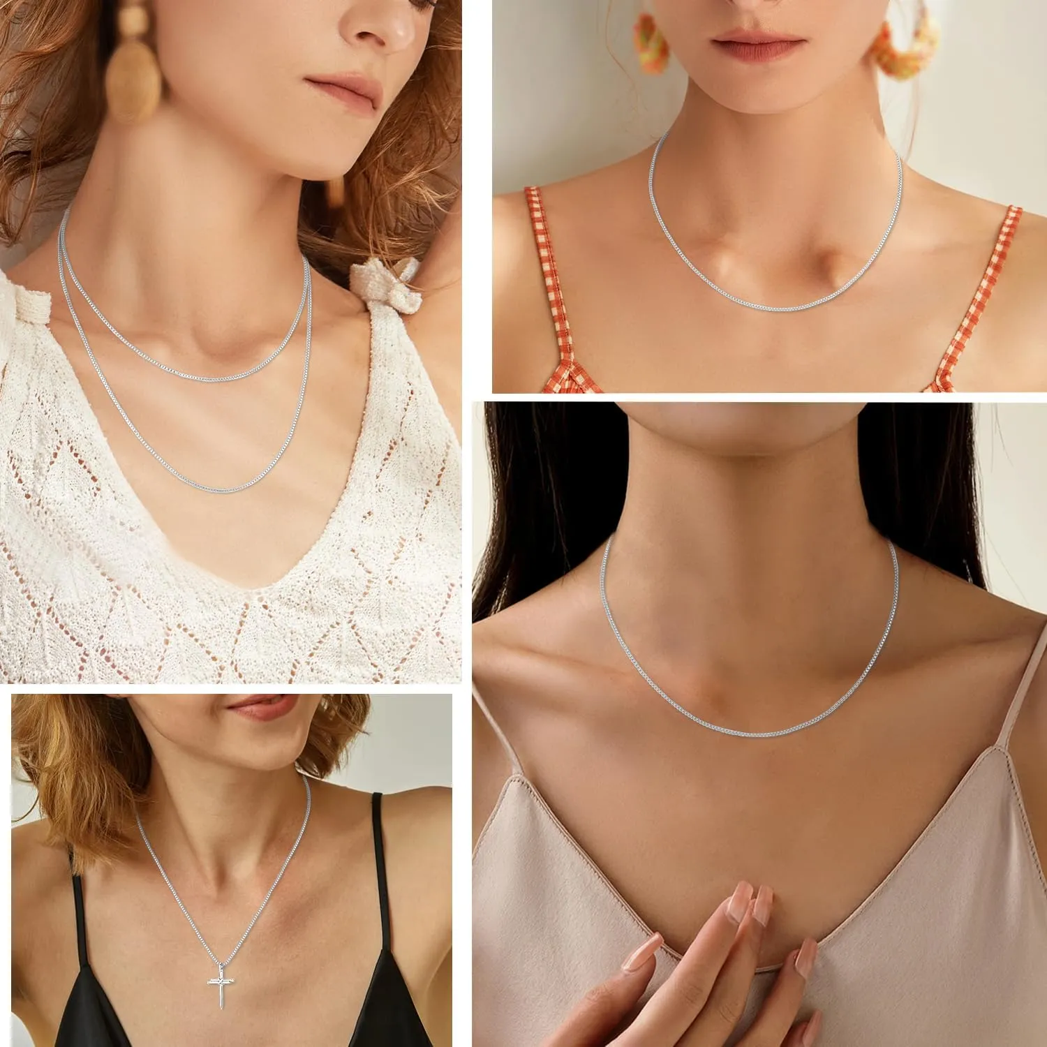 Jewlpire Italian Soild 22K Real Gold Over 925 Sterling Silver Chain Necklace for Women, 1.3mm Hypoallergenic Box Chain Thin & Sturdy Women's Chain Necklaces 14/16/18/20/22/24/26 Inch