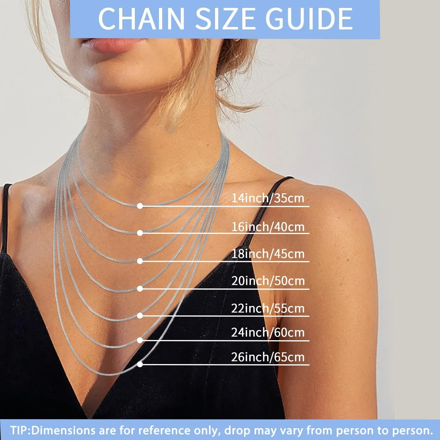 Jewlpire Italian Soild 22K Real Gold Over 925 Sterling Silver Chain Necklace for Women, 1.3mm Hypoallergenic Box Chain Thin & Sturdy Women's Chain Necklaces 14/16/18/20/22/24/26 Inch