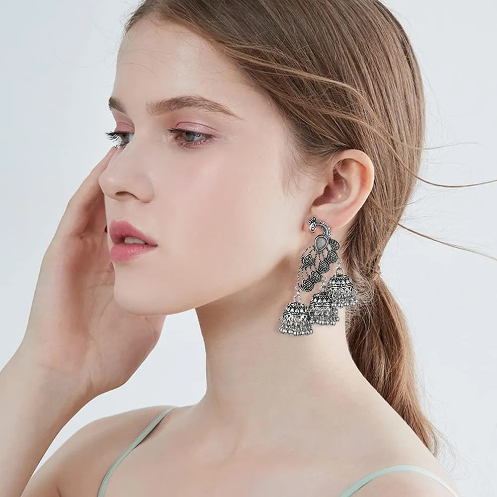 Jhumka Tassel Drop Earrings Indian Ethnic Vintage Earring Peacock Statement Oxidized Antique Traditional Jhumki Earring for Women Party Festival Boho Bohemian Bollywood Indian Jewelry Gift