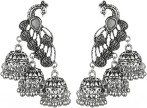 Jhumka Tassel Drop Earrings Indian Ethnic Vintage Earring Peacock Statement Oxidized Antique Traditional Jhumki Earring for Women Party Festival Boho Bohemian Bollywood Indian Jewelry Gift