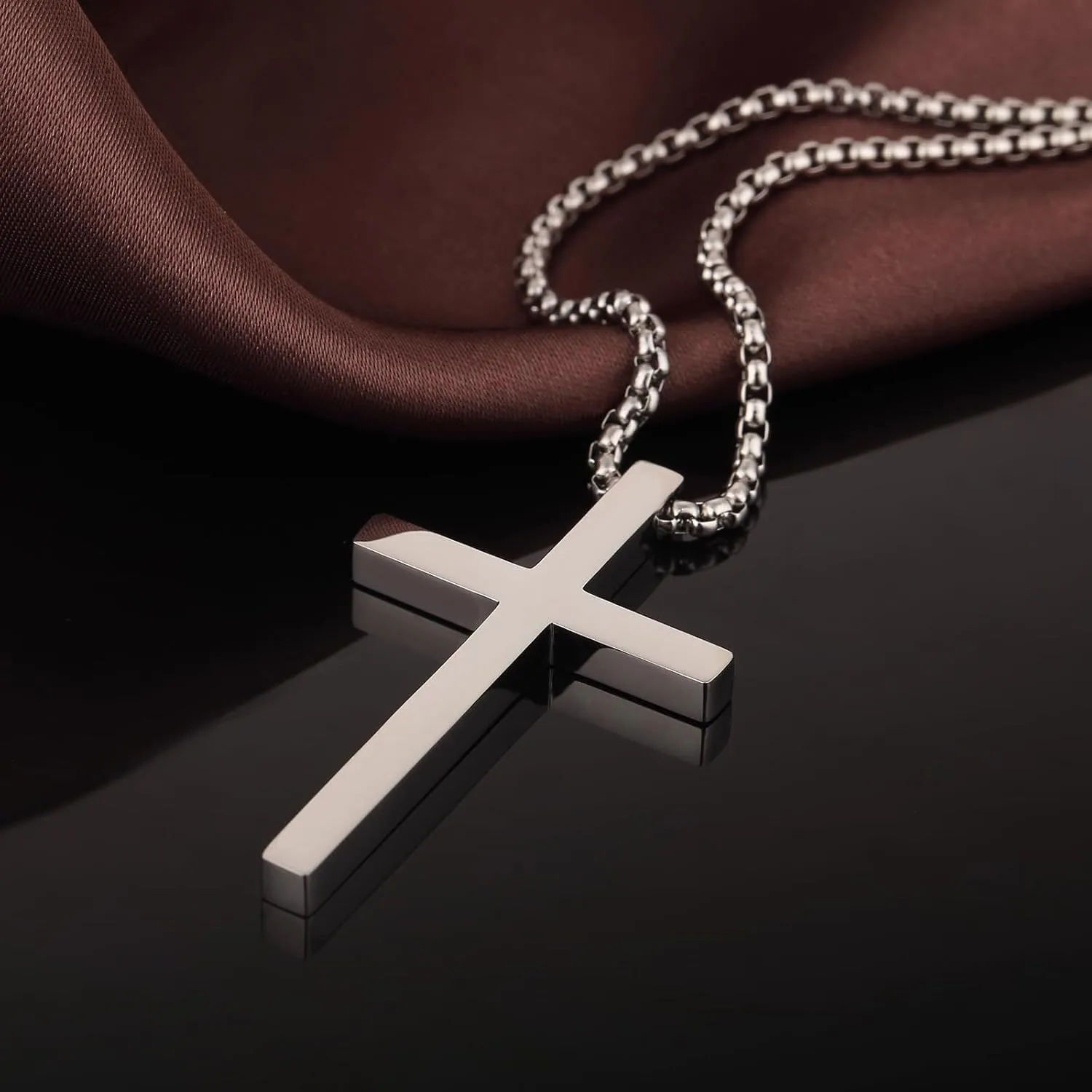 jiamiaoi Cross Necklace for Men Surgical Steel Mens Cross Necklace 316L Stainless Steel Cross Pendant Necklace in Color Silver/Black/Gold, Nickel Free Steel Cross Necklaces Chain 22In-26In