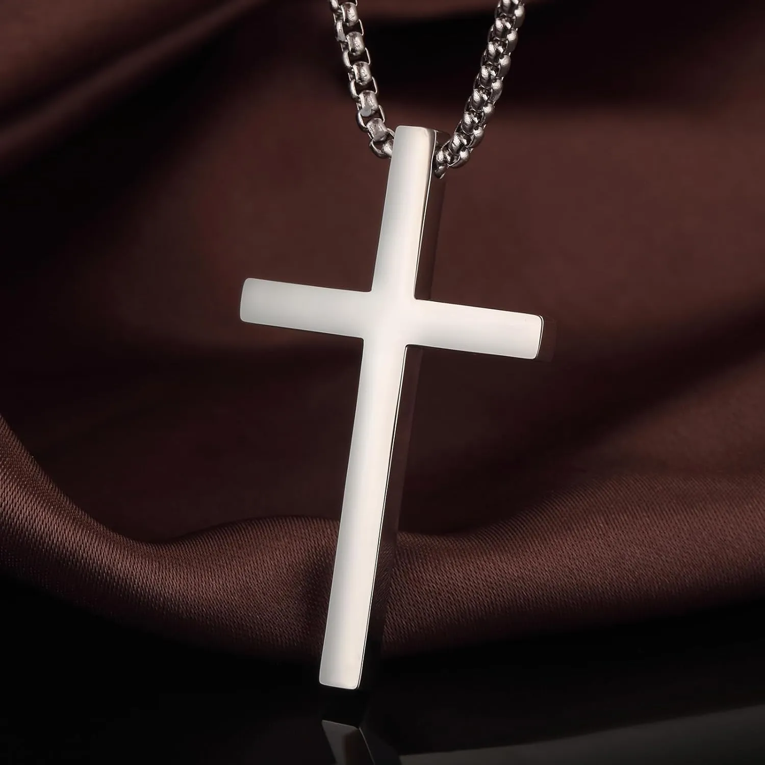 jiamiaoi Cross Necklace for Men Surgical Steel Mens Cross Necklace 316L Stainless Steel Cross Pendant Necklace in Color Silver/Black/Gold, Nickel Free Steel Cross Necklaces Chain 22In-26In
