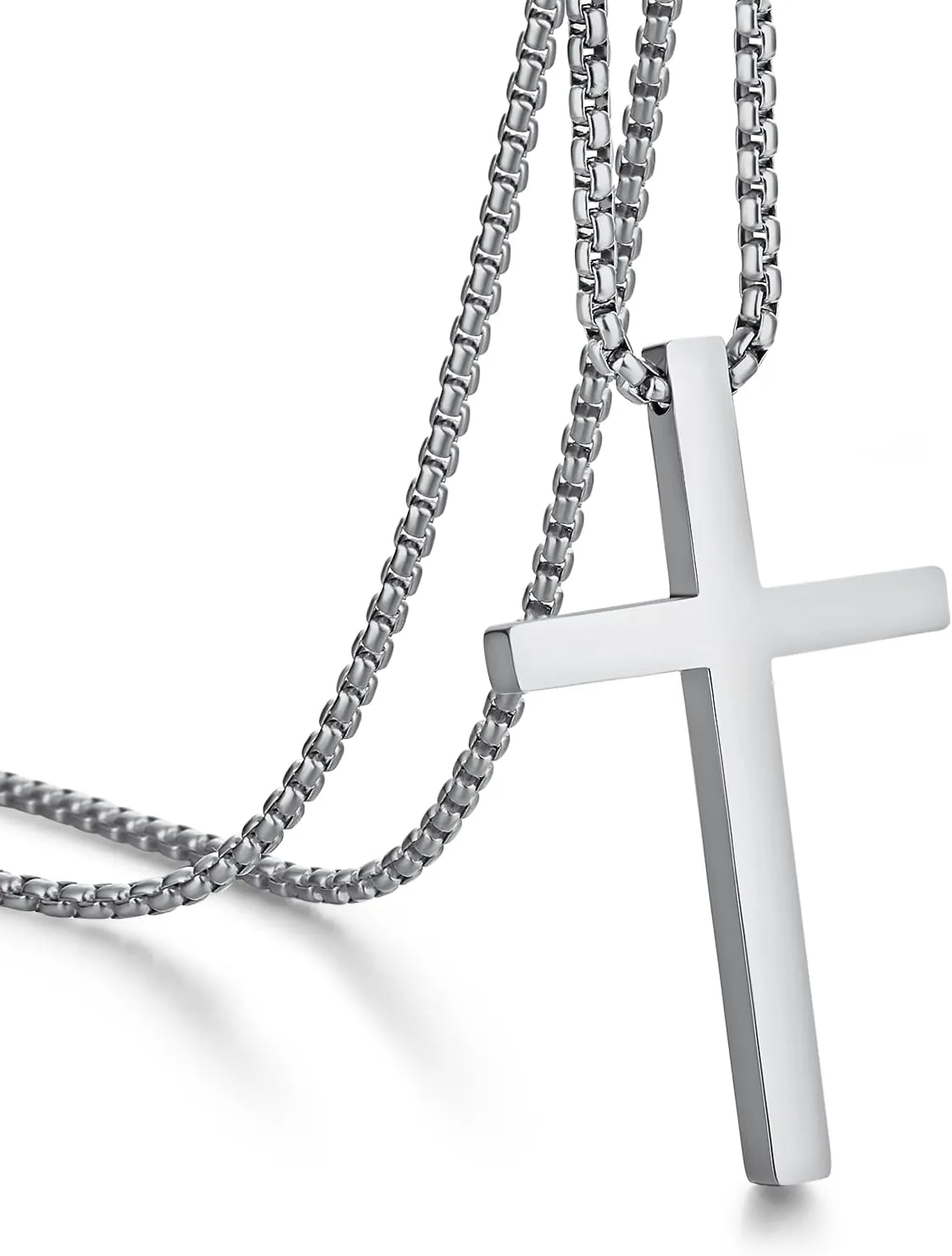jiamiaoi Cross Necklace for Men Surgical Steel Mens Cross Necklace 316L Stainless Steel Cross Pendant Necklace in Color Silver/Black/Gold, Nickel Free Steel Cross Necklaces Chain 22In-26In
