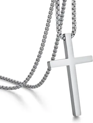 jiamiaoi Cross Necklace for Men Surgical Steel Mens Cross Necklace 316L Stainless Steel Cross Pendant Necklace in Color Silver/Black/Gold, Nickel Free Steel Cross Necklaces Chain 22In-26In