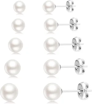 JINERA 5 Pairs Stud Earrings for Women 14K Plated Gold/Silver Pearl Ball Small Stud Earrings Set Cartilage Piercing Hypoallergenic Lightweight Flatback Earrings Jewelry Gifts for Women