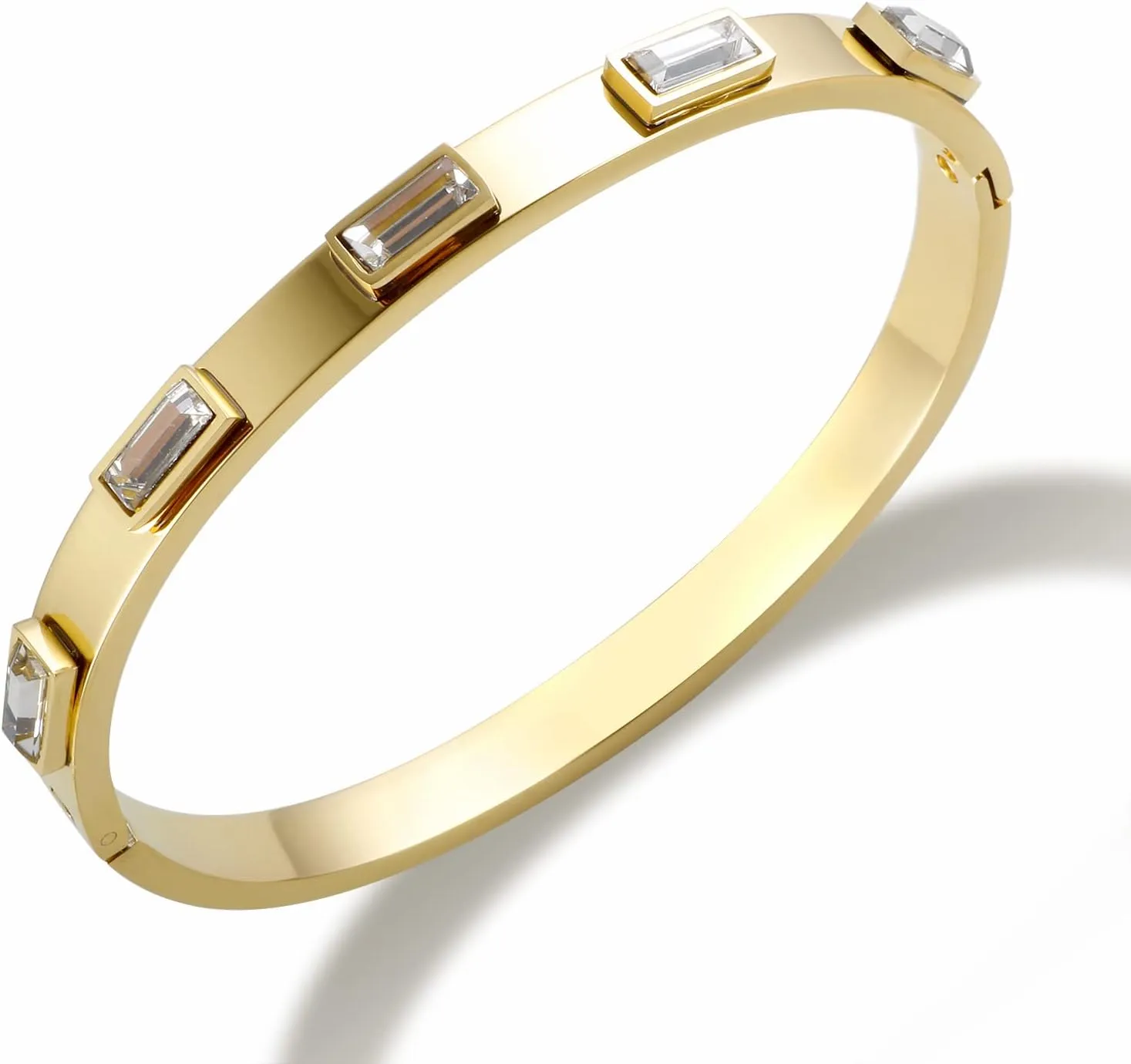 JINHUI Gold Bangles Bracelets for Women, 18K Gold Plated Green Emerald Birthstone Womens Bangle Bracelets 6.7 Elegant Vintage Casual Gift