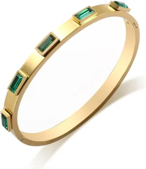 JINHUI Gold Bangles Bracelets for Women, 18K Gold Plated Green Emerald Birthstone Womens Bangle Bracelets 6.7 Elegant Vintage Casual Gift
