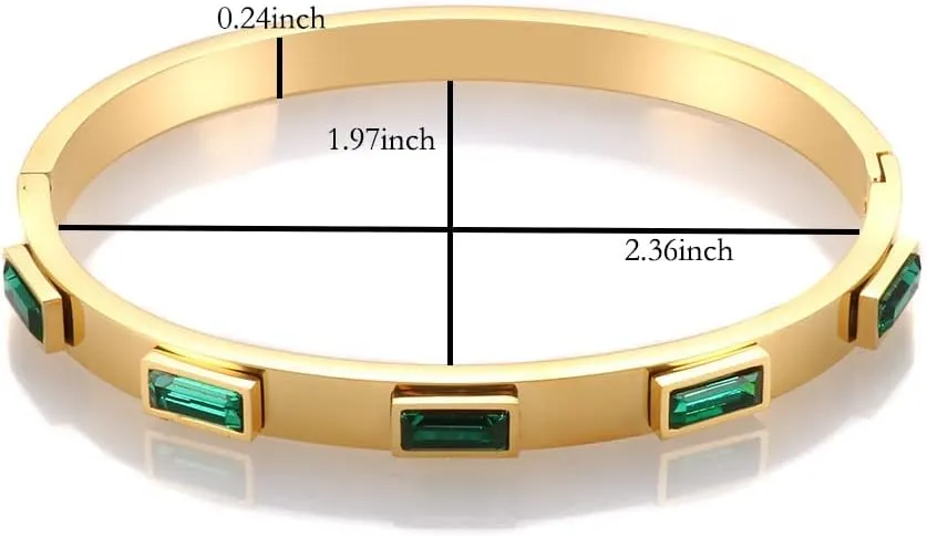 JINHUI Gold Bangles Bracelets for Women, 18K Gold Plated Green Emerald Birthstone Womens Bangle Bracelets 6.7 Elegant Vintage Casual Gift