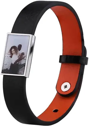JINLIN Mens Leather Bracelet Personalized Photo Leather Viking Cuff Bracelets Adjustable Strap Watchband Braided Bangle Bracelets