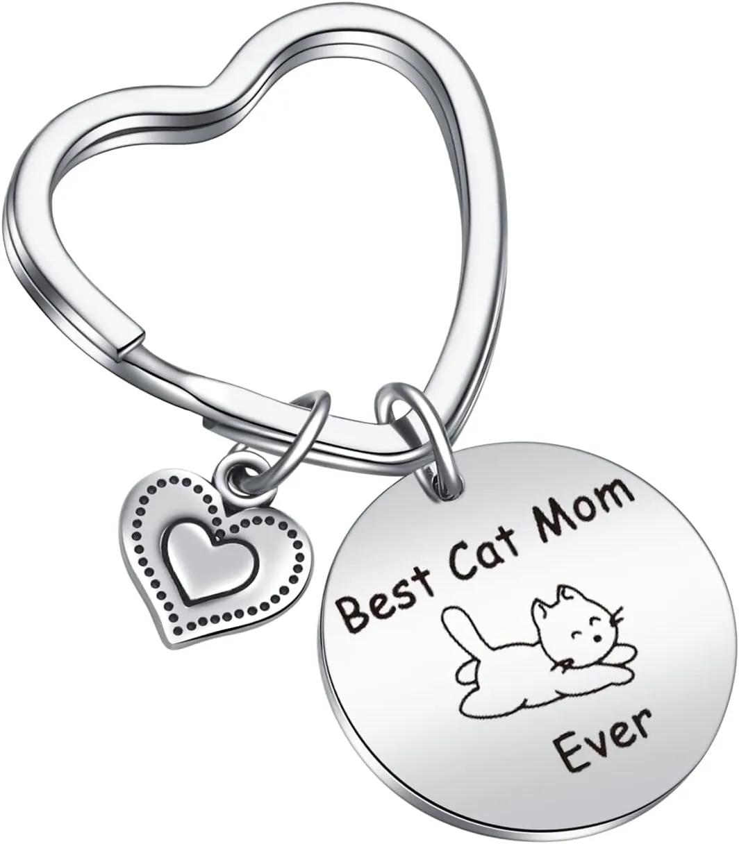 JIUSHUN Cat Mom Keychain - Veterinarian and Pet Lover Jewelry for Cat Person