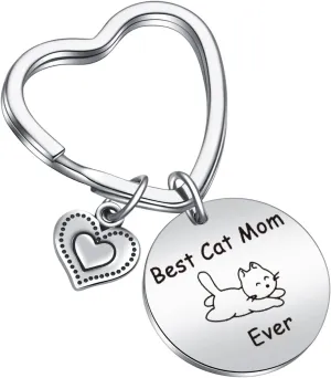 JIUSHUN Cat Mom Keychain - Veterinarian and Pet Lover Jewelry for Cat Person