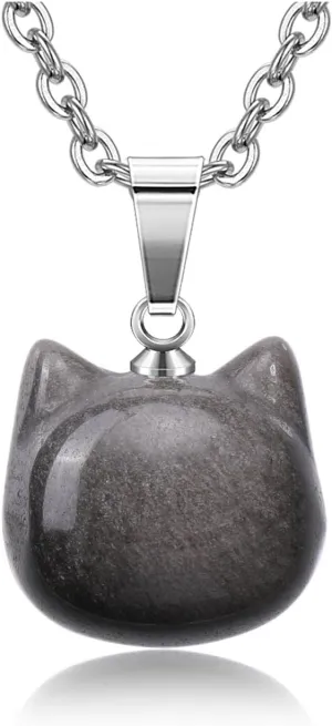 Jovivi Cat Gifts Necklace Natural Amethyst Rose Quartz Healing Crystal Stones Pendant Necklaces for Women Men Gemstone Mini Cute Animal Cat Jewelry Gifts