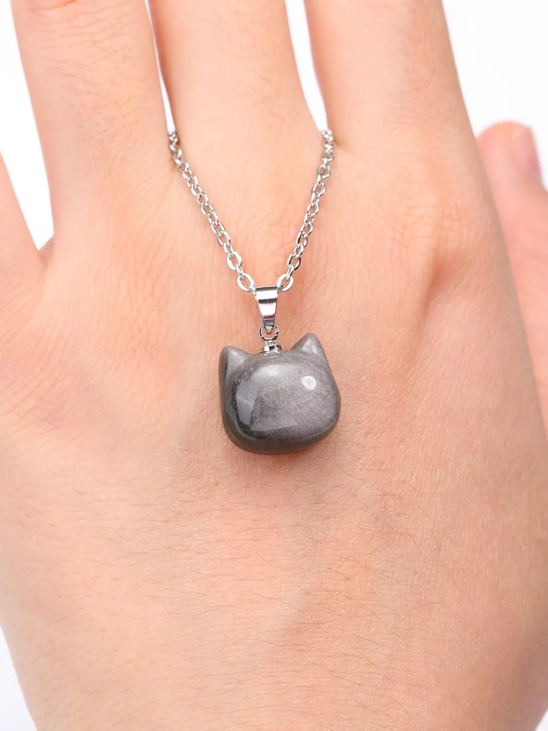 Jovivi Cat Gifts Necklace Natural Amethyst Rose Quartz Healing Crystal Stones Pendant Necklaces for Women Men Gemstone Mini Cute Animal Cat Jewelry Gifts