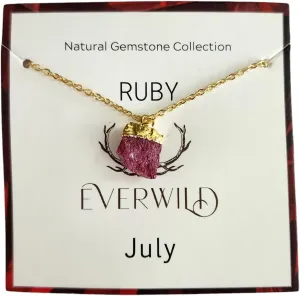 July Ruby Raw Natural Gemstone Birthstone Necklace for Women - 14k Gold Plated Unique July Birthstone jewelry | Birthday Gift | July Birth Month Necklace
