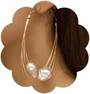 JWICOS Baroque Large Hoops Earrings for Women Tone Hypoallergenic Big Hoop Earrings Irregular Pearl Pendant Earrings Women Accessories