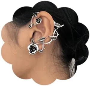 JWICOS Retro Silver Flower Leaf Vine Ear Climber Crawler Single Cuff Earrings for Women Wrap Hook Fashion Statement Long Earrings Accessories for Gifts Party Wedding