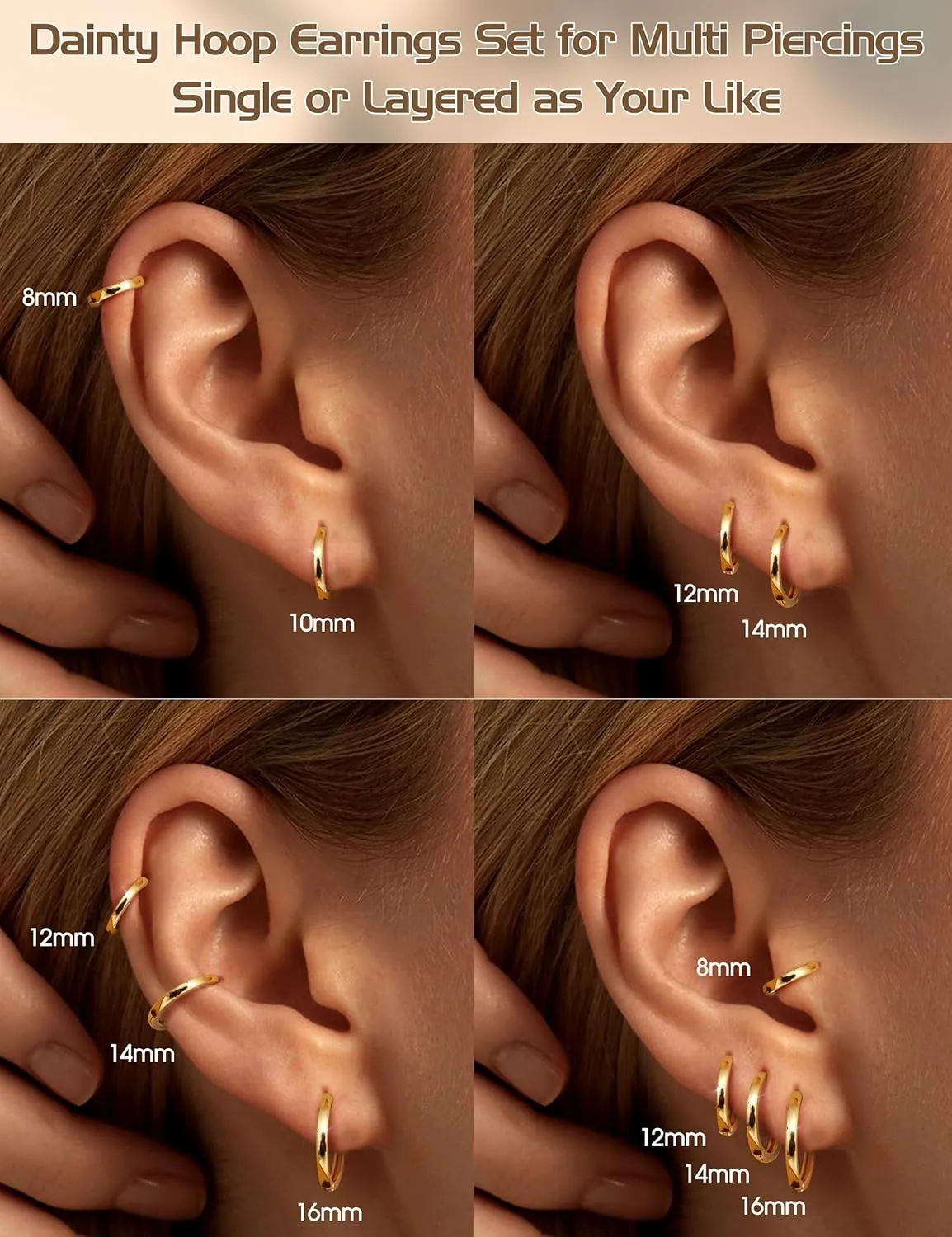 Kakonia 5 Pairs Small Sterling Silver Hoop Earrings Set for Women, 18k Gold Plated Huggie Hoop Earrings, Lightweight Hoop Earrings for Women Hypoallergenic, Cartilage Earring Sets for Multiple Piercing