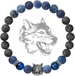 Karseer Viking Wolf Head Charm Healing Crystal Stress Relief Energy Stone Beaded Bracelet