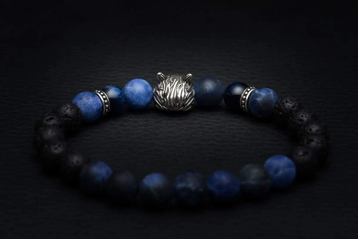 Karseer Viking Wolf Head Charm Healing Crystal Stress Relief Energy Stone Beaded Bracelet