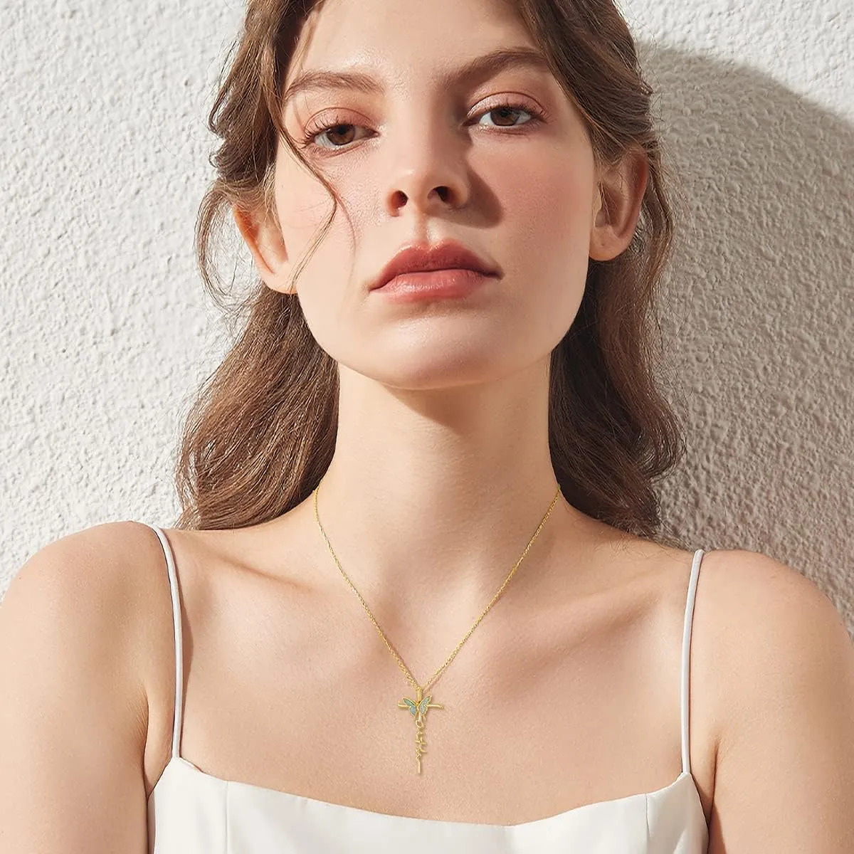 KECHO Gold Cross Necklace for Women 14k Gold Rose Flower Cross Necklace Fine Gold Religious Cross Pendant Chain Jewelry Christmas Gifts for Women