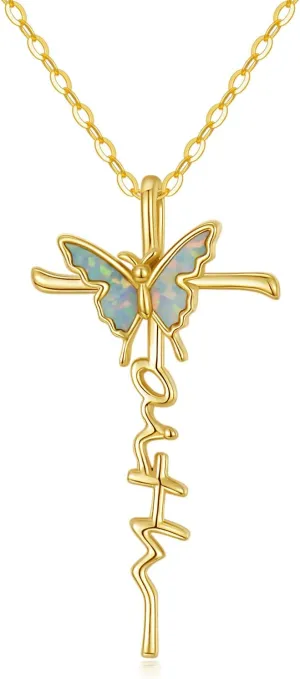 KECHO Gold Cross Necklace for Women 14k Gold Rose Flower Cross Necklace Fine Gold Religious Cross Pendant Chain Jewelry Christmas Gifts for Women