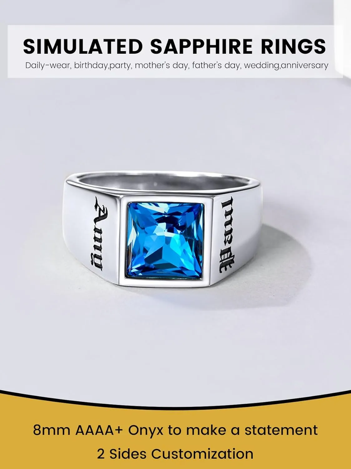 KeyStyle Personalized Signet Rings for Men, Stainless Steel Custom Engraved Photo Gemstone Pinky Ring for Women, Cool Ring Biker Rings Gifts for Father Husband