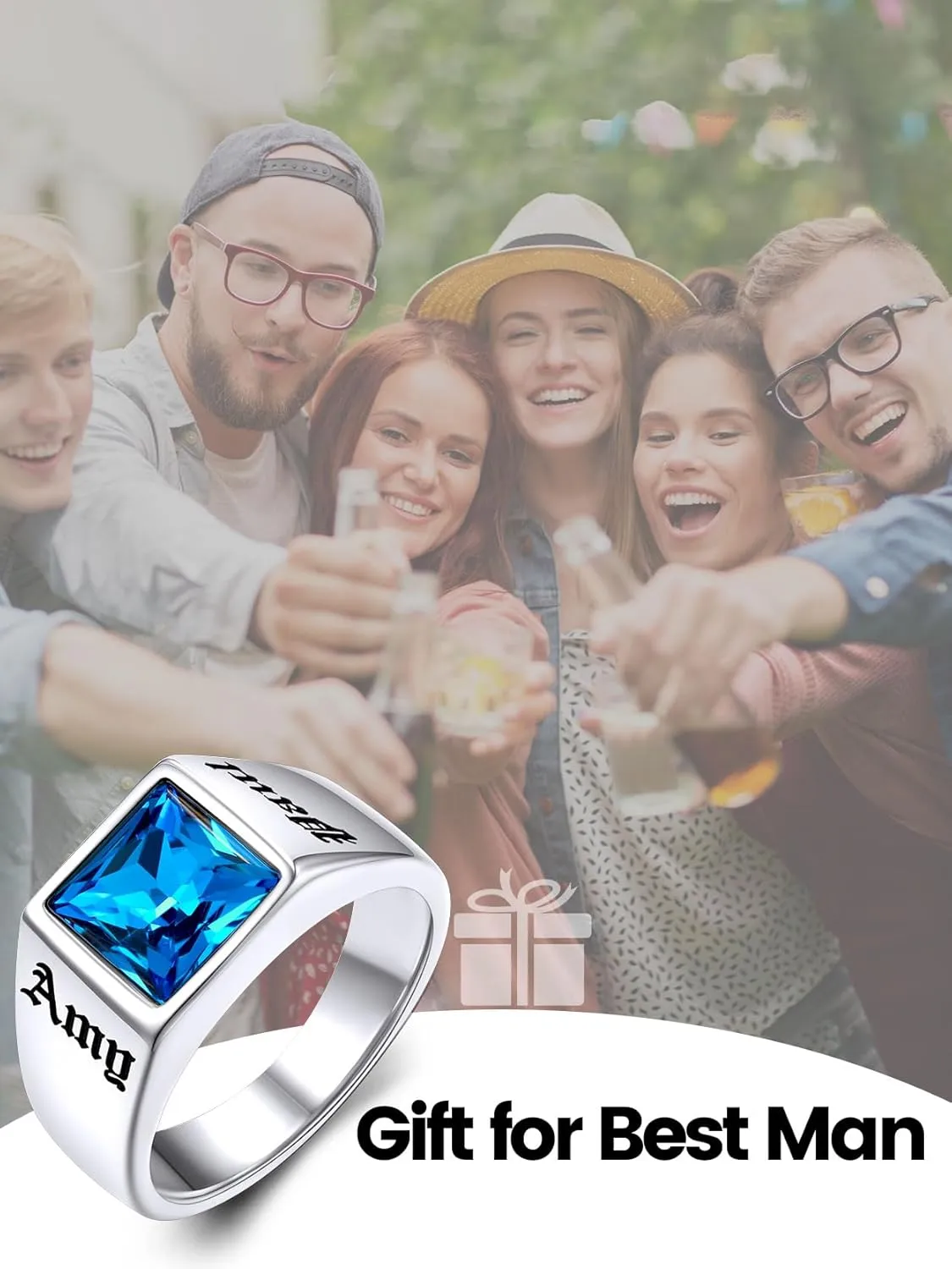 KeyStyle Personalized Signet Rings for Men, Stainless Steel Custom Engraved Photo Gemstone Pinky Ring for Women, Cool Ring Biker Rings Gifts for Father Husband