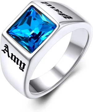 KeyStyle Personalized Signet Rings for Men, Stainless Steel Custom Engraved Photo Gemstone Pinky Ring for Women, Cool Ring Biker Rings Gifts for Father Husband