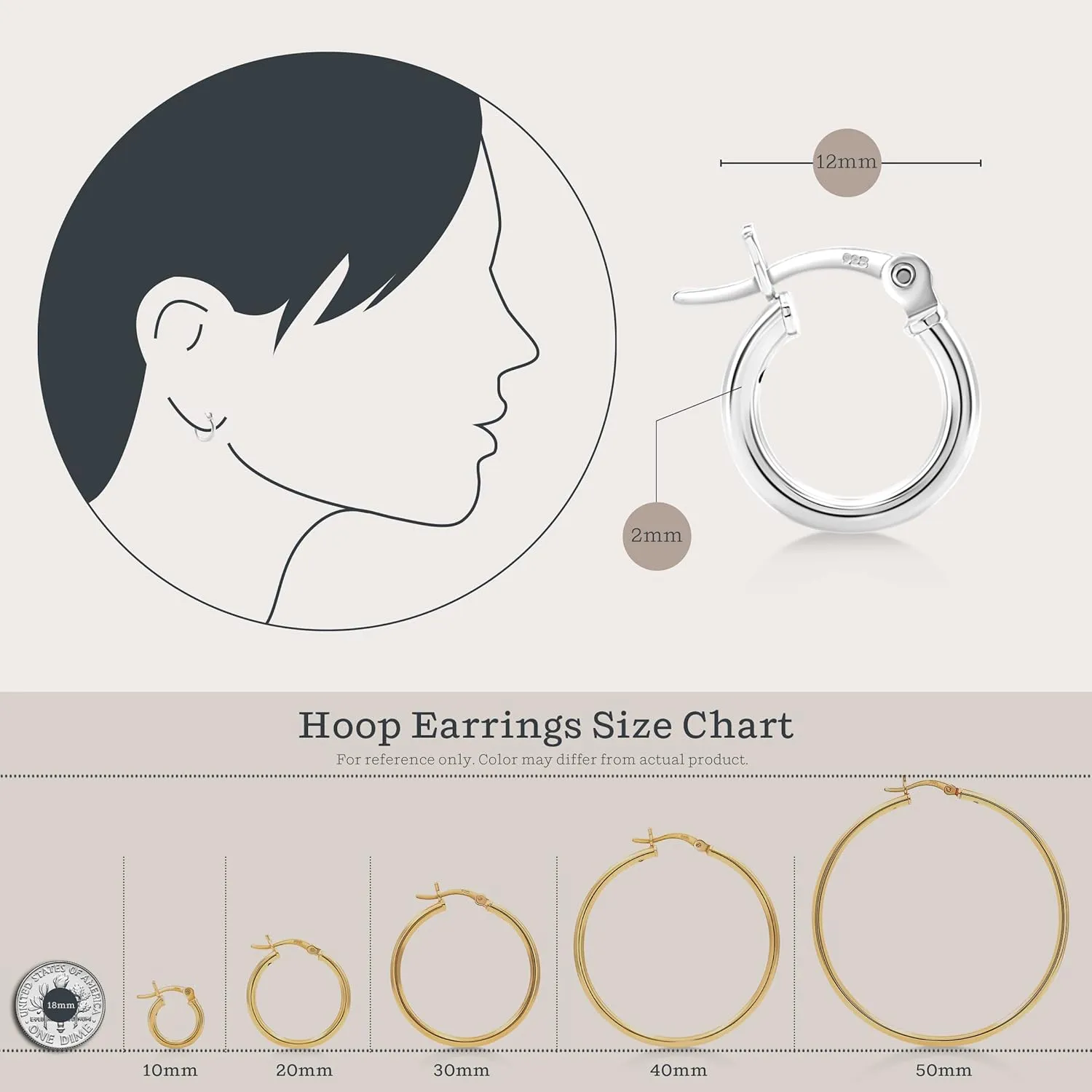 KEZEF 925 Silver Hoop Earrings for Women - Small & Large Sterling Silver Hoop Earrings for Men - Hypoallergenic Silver Earrings Available in 10mm-50mm