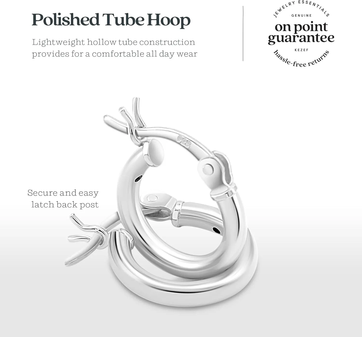 KEZEF 925 Silver Hoop Earrings for Women - Small & Large Sterling Silver Hoop Earrings for Men - Hypoallergenic Silver Earrings Available in 10mm-50mm