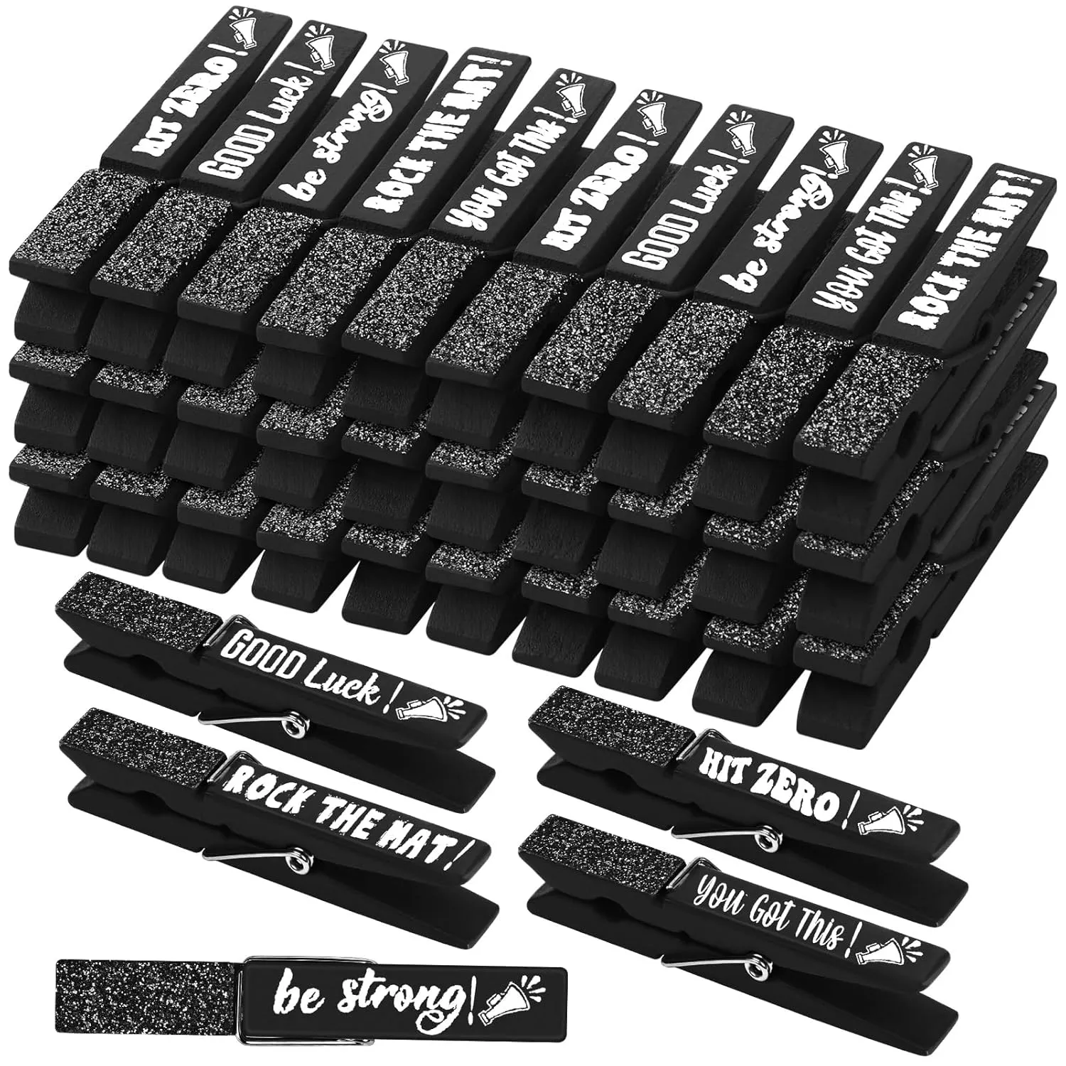 Kigeli 30 Pcs Spirit Clips Cheer Pins Cheerleader Gifts Clothes Pins for Backpacks Competition Glittered for Team Cheer Gifts Stuff Supplies Party Favors Accessories Bulk(Black,Shiny)