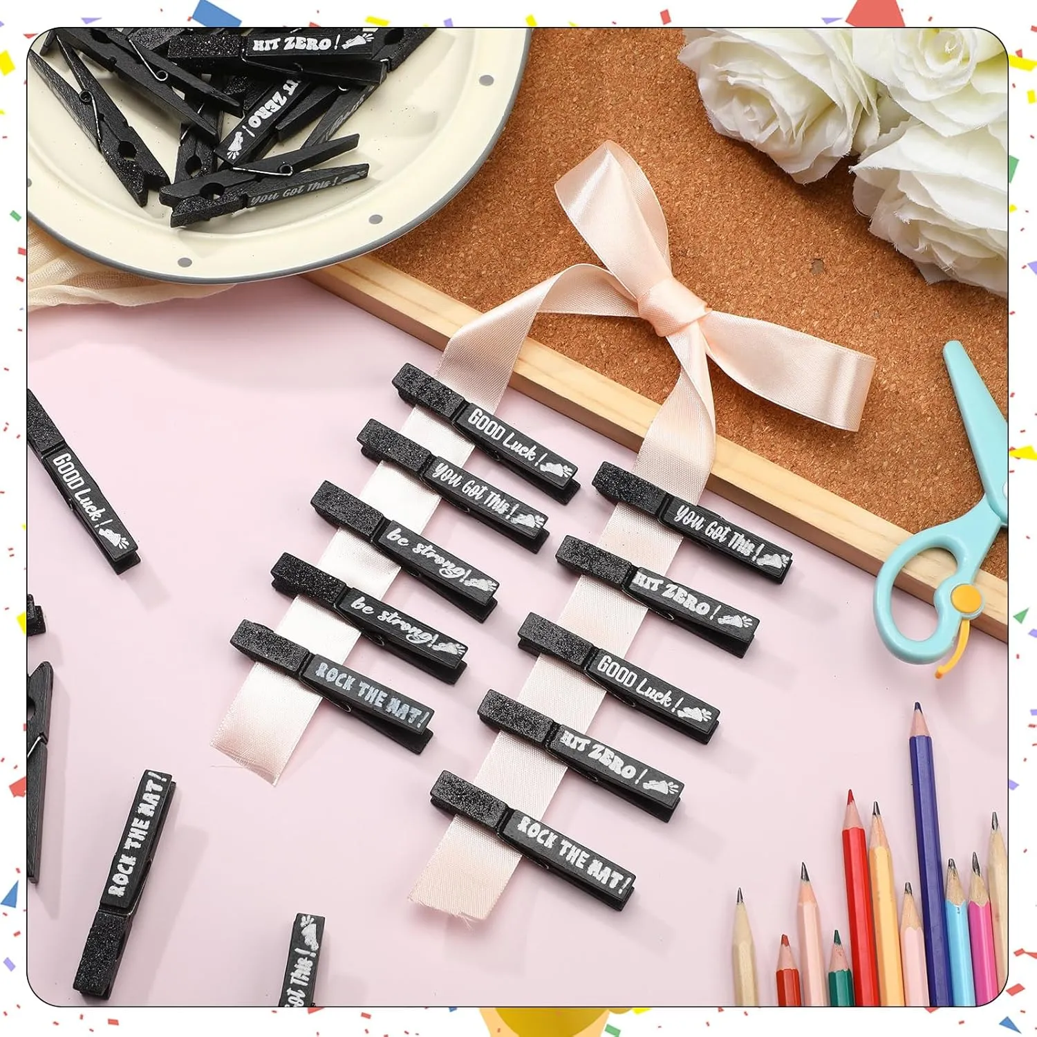 Kigeli 30 Pcs Spirit Clips Cheer Pins Cheerleader Gifts Clothes Pins for Backpacks Competition Glittered for Team Cheer Gifts Stuff Supplies Party Favors Accessories Bulk(Black,Shiny)