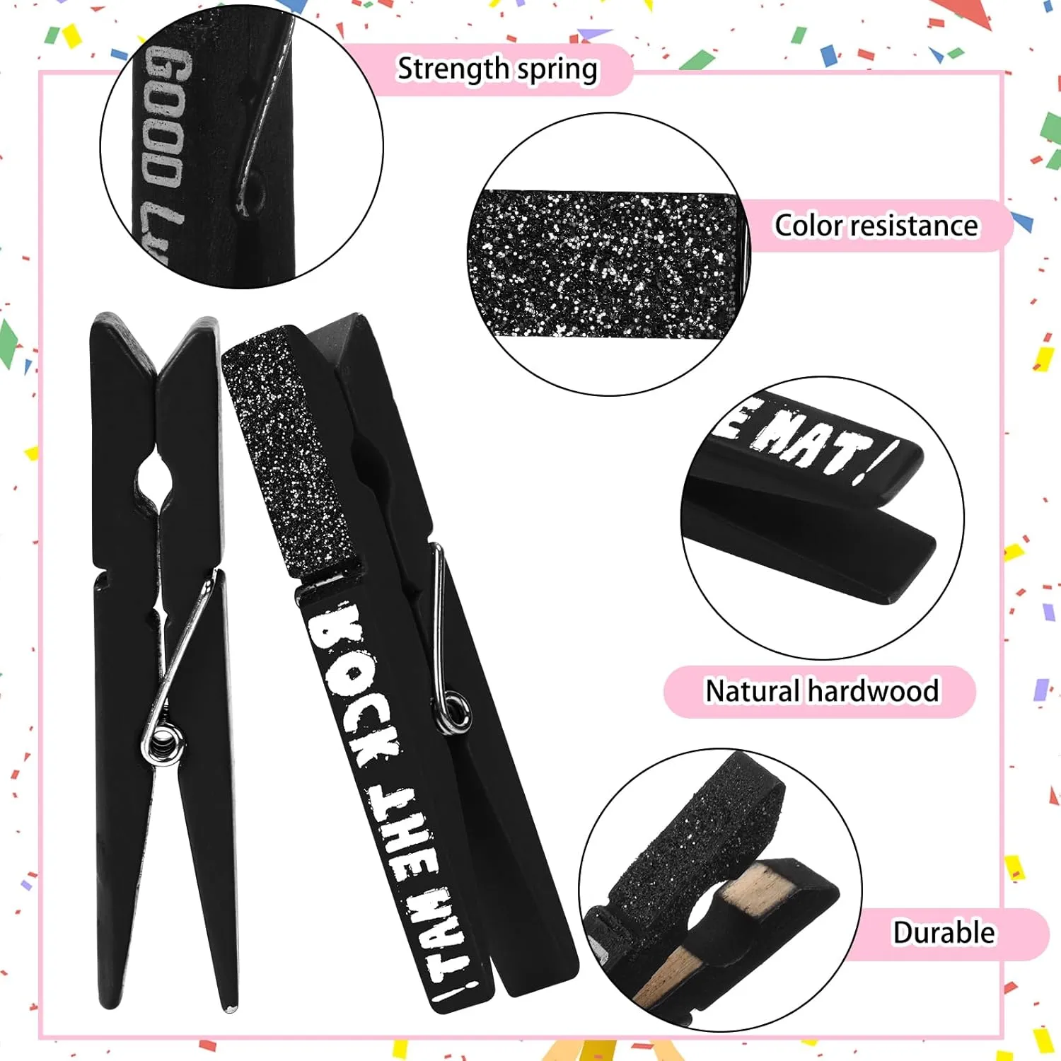 Kigeli 30 Pcs Spirit Clips Cheer Pins Cheerleader Gifts Clothes Pins for Backpacks Competition Glittered for Team Cheer Gifts Stuff Supplies Party Favors Accessories Bulk(Black,Shiny)
