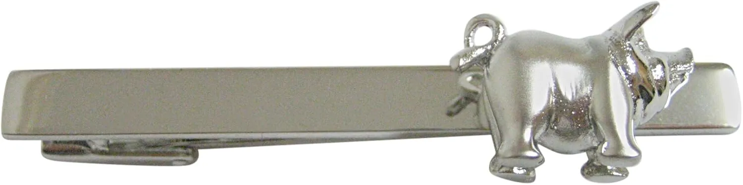 Kiola Designs Silver Toned Shiny Detailed Pig Squre Tie Clip